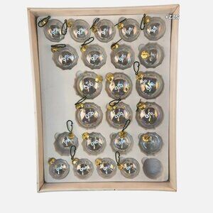 Holiday Crystal Glass Christmas Tree Ornaments Set 23 Pc 3 Sizes Gold Caps Vinta